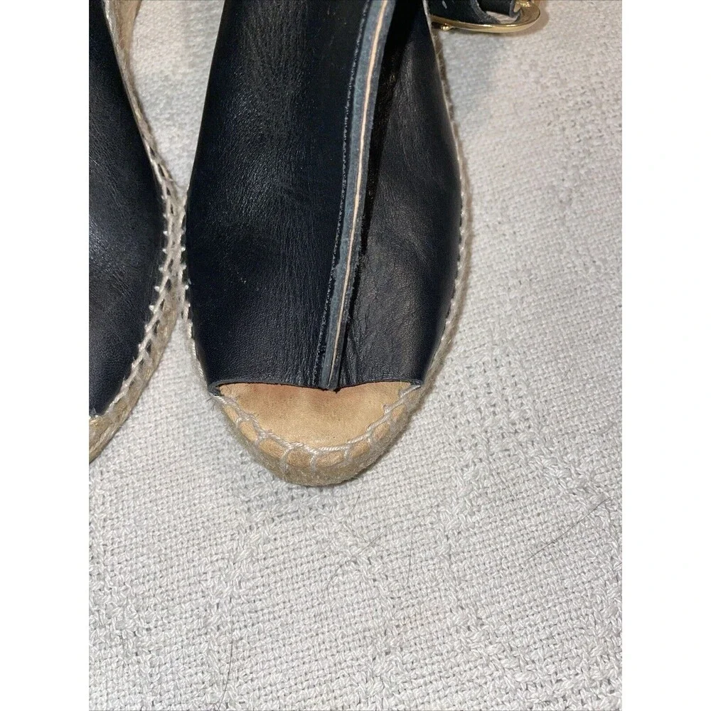 Kanna Women’s Casual Espadrilles Size 39 U.S. 8 M Black Leather Beach Cruise